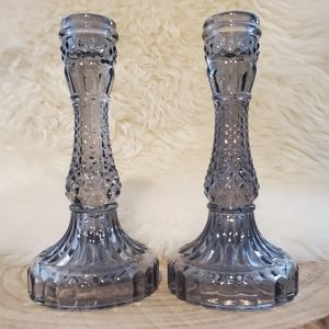 Black/Smoke colored glass candlesticks